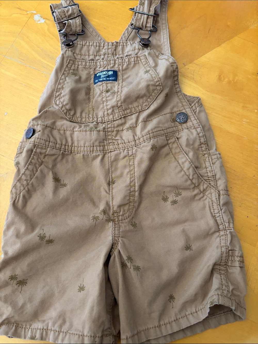 OshKosh B'gosh Tan Palm-Print Short Overalls